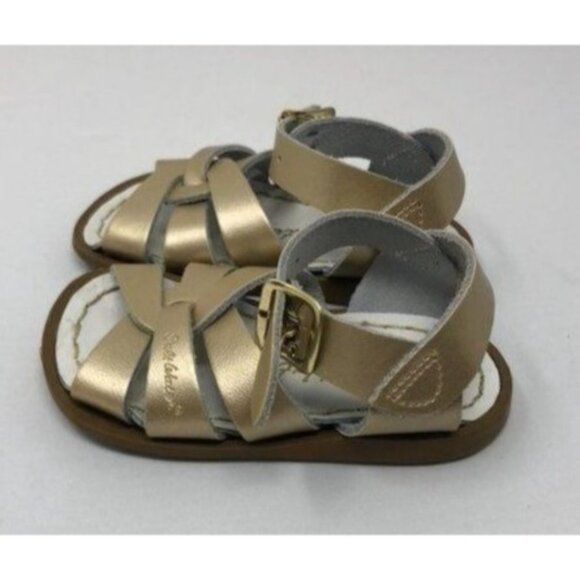 Salt Water Sandals Gold Girls Size 4 Matte Gold Leather Excellent very gently us - Picture 12 of 15